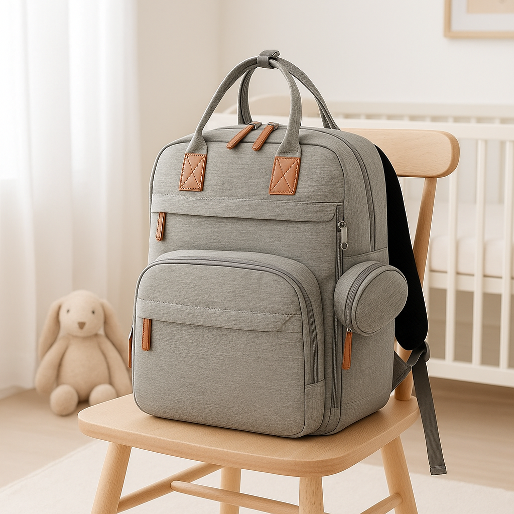 sac a langer gris sur chaise